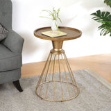 HOLLOW EDGE RETRO ART PINE SIDE TABLE, ANTIQUE GOLD NATURAL COLOR N770P281548A
