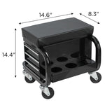Rolling Creeper Garage/Shop Seat with Three Built-in Drawers, Rolling Tool Chest,Black W2660P276698
