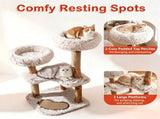 40" Natural Solid Wood Cat Tree Tower, Boho Style Cat Condo with Washable Plush Cushions & Jute 45890218