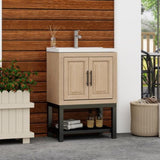 24" Bathroom Vanity White Ceramic Sink & Hot and Cold Faucet , Freestanding Bathroom Cabinet W688P224403