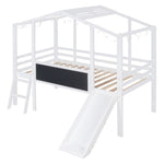 ZUN Twin Size Loft Bed with Ladder and Slide, House Bed with Blackboard and Light Strip on the Roof, WF307450AAK