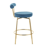 Rhonda Glam Counter Stool in Gold Metal and Blue Velvet by LumiSource - Set of 2 B202P222097