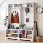 ZUN Hall Tree Entryway Bench with Coat Rack, with Shoe Cubbies for bedroom, White, 59.8'' w x 15.8'' d x W1162P147412