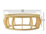 35.43"Vintage Rattan Solid Wood Round Coffee Table, Curved Legs Boho Accent Table for Dining Room, W757P383547