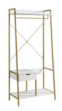 Metal Clothes Rack Open Wardrobe Free Standing with One Drawer Hanging Clothes Rod White & Gold B107P147853