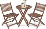 ZUN 3-Piece Acacia Wood Bistro Set, Wooden Folding Patio Furniture for Garden Backyard Balcony Porch w/ 04266338