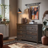 Brown MDF with solid wood veneer 120*40*80 Double row six drawer chest of drawers 88787047