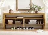 U_Style 60" 4-Door Sideboard, Modern Minimalist Solid Veneer Sideboard with Open Shelf, Natural N711P289132O