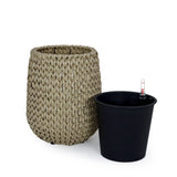 ZUN 13.4" Self-watering Wicker Planter - Garden Decoration Pot - Beige - Round B046P144669