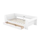 Twin Size Daybed with Shelves, Drawers and Built-In Charging Station, White WF306024AAK