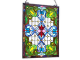 Tiffany Style Stained Glass Window Panel 17 x 29 in, Vintage Hanging Transom with Chain, for Kitchen 87357701
