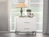 Modern Contemporary Bedroom Furniture White Finish Nightstand of 2x Drawers Metal Legs Wooden 1pc B011P316891