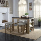 Transitional Counter Height Stools Set of 2pc, Oak Finish and Gray Synthetic Leather Seat Wooden B2741P327429