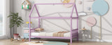 Twin House Bed with Headboard and Footboard, Twin Rubber Wood Bed with House Frame,Pink W504P225964