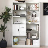Bookshelf and Bookcase with Pegboard and Drawer, 9 Cubby Display Book Shelves, Modern Wide Wood W331P295438