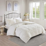 Full/Queen 3 Piece Tufted Cotton Chenille Damask Duvet Cover Set B03597340