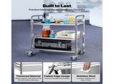 Stainless Steel 3-Tier Rolling Utility Cart with Lockable Wheels, Mobile Service 03230451