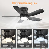 42 Inch Flush Mount Ceiling Fans with LED Light 22W and Remote Control 5 ABS Fan Blades for Bedroom W934P316651