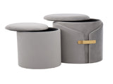 Contemporary Nesting Ottoman Set in Silver Velvet with Gold Metal Accent Pieces B202P223724