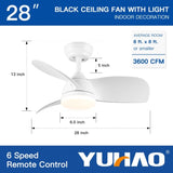 ZUN 28 In Intergrated LED Ceiling Fan Lighting with White ABS Blade W1367P182807