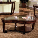 ZUN Dark Cherry 1pc COFFEE TABLE Open Bottom Shelf Unique Design Glass Insert Top Living Room Furniture B011P246323