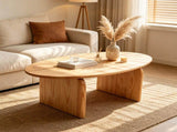 Oval Coffee Table, Modern Wooden Coffee Table for Living Room, Sturdy Center Table with Curved Legs W3101P574156