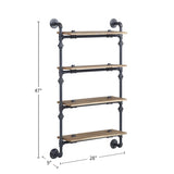 4 Tier Wall Shelf with Metal Tube, Oak and Sandy Black B016P324181