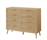 ZUN Bedroom dresser, 8 Double Dresser with rattan drawers, wood chest of drawers for kids living W1162P190402