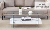 43.3-inch sturdy double-layer coffee table - tempered glass tabletop and table legs, with a W1512P317336