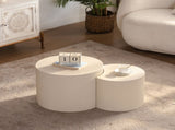 Round Coffee Table Handcrafted Relief Sturdy Pedestal Wooden Olive-Shaped Tea Table for Living Room W3081P255150
