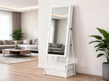 White MDF, painted finish, 1 door 2 fabric drawers 1 shelf, jewelry mirror cabinet 77137697
