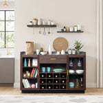 ZUN Double Glass Door with Single Drawer and 12-Bottle Wine Rack Sideboard in Black Frame + Gray-Brown 56154679