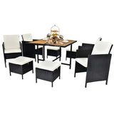 ZUN 9 Piece Acacia Wood Patio Dining Set, Space Saving Wicker Chairs with Soft Cushions and Wood Table, 31593959