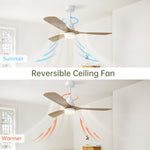 ZUN 52 Inch Ceiling Fan With Dimmable Led Light 6 Speed Remote 3 Wood Blade Reversible DC Motor For W934P145941