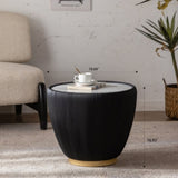 ZUN Modern Side Table, Round Drum Coffee Table with Sintered Stone, PU Leather and metal Base, Black, W2853P229890