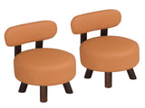 2-Piece Orange Small Footstools, Faux Leather Upholstery & Solid Rubber Wood Legs, 330LBS Load 65699457