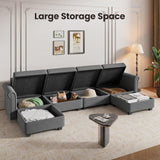 Modular 5-Seater Sectional Sofa with 2 Ottoman, Convertible U Shaped Sofa Couch with with Storage, B2716P356036