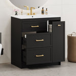 ZUN Classic 30" Black Bathroom Vanity Set, Floor Standing, with Three Drawers, One of Which is a N729P194978B