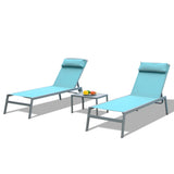 ZUN Patio Chaise Lounge Set, 3 Pieces Aluminum Adjustable Pool Lounge Chairs Textilene Sunbathing W1859P225800