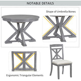 ZUN 5-Piece Retro Functional Dining Table Set Extendable Round Table and 4 Upholstered Chairs for Dining 43692333