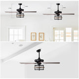 ZUN 52 Inch Farmhouse Ceiling Fan with Remote,3-Lights Ceiling Fan with Light Fixture W1592P162565