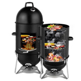 ZUN Vertical Steel Charcoal Smoker, Heavy Duty Three Layer Round BBQ Grill Smokey Mountain Cooker for 11838107