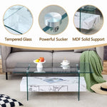 ZUN 43.3 Inch Modern Two-Tier Coffee Table - Clear Tempered Glass and White Marble Texture, W1151P232633