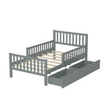 Twin Size Wood Platform Bed with Guardrails on Both Sides and Two Storage Drawers, Gray N733P172696E