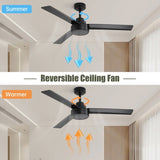 52" Outdoor Ceiling Fan Without Light, 3 ABS Blades Farmhouse Ceiling Fan with Remote Control W882P164176