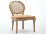 French Style Solid Wood Frame Antique Painting Linen Fabric Rattan Back Dining Chair,Faux Cane W1143P540086