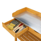 Outdoor Garden Potting Bench Table, Wooden Horticulture Planting Worstation with Metal Tabletop, 2 74289358