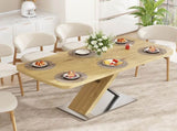47.25 "-63" Dining Table, Original Wood Color, Seating 4-6 People, Retractable Table, Cross Metal W757P270705