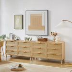 ZUN Bedroom dresser, 6 Double Dresser with rattan drawers, wood chest of drawers for kids living W1162P190401