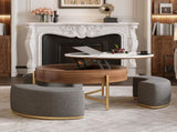 Modern Lift-Top Round Coffee Table with Hidden Storage, Walnut Veneer & Sintered Stone Top,3 W3136P305600